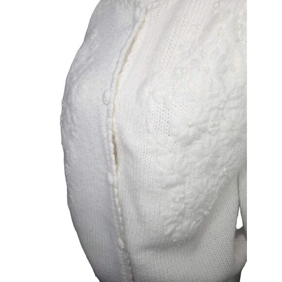White 50s Cardigan Button Front Floral Embroidery EATONS Large - Picture 6 of 7